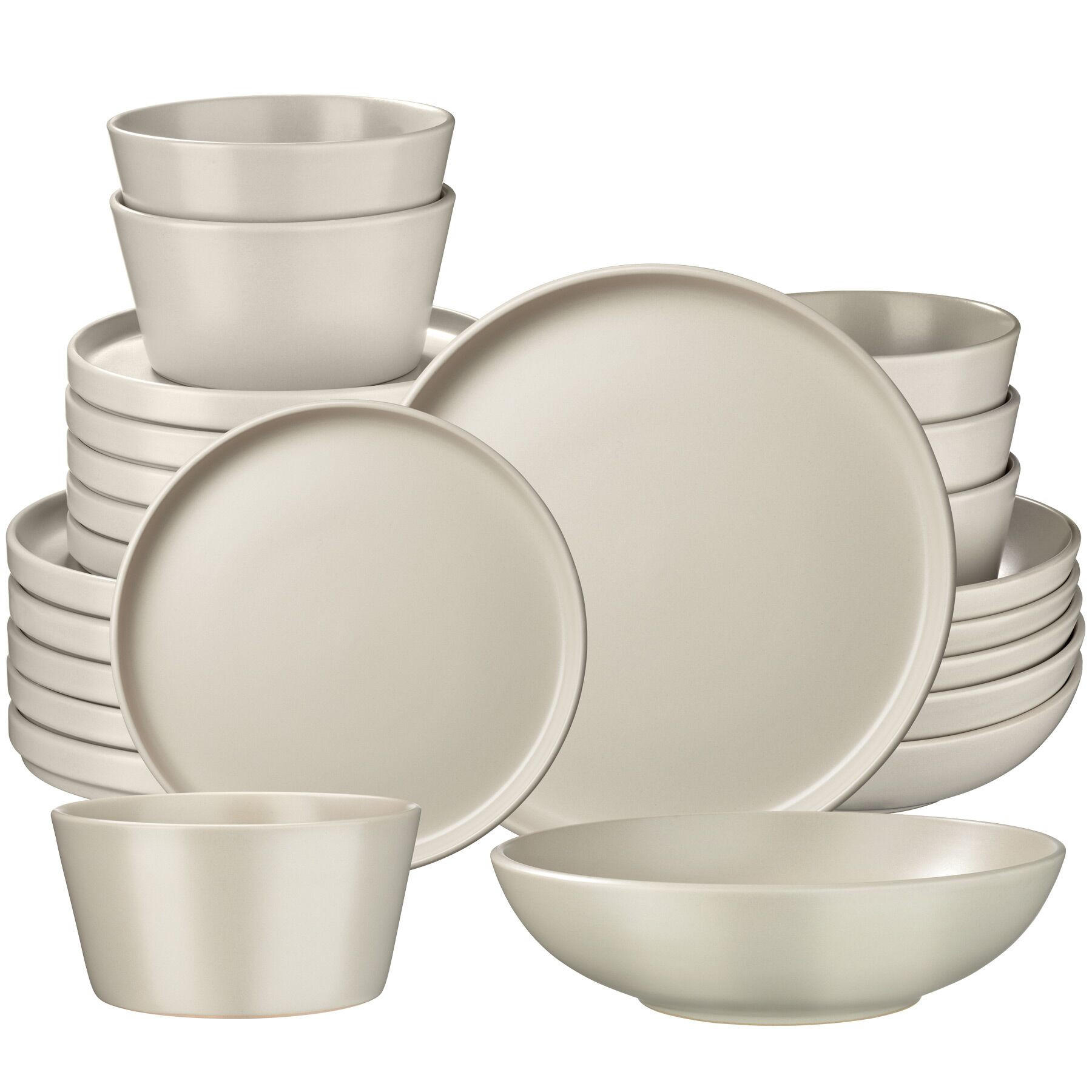 TAFELSERVICE Una, ineinander stapelbar, taupe - Taupe, Keramik (26/2.3/26cm) - tectake