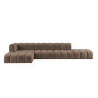 ECKSOFA Modulares In L-Form Mit Hocker, Velvet-Stoff Riviera, Braun, Links, GRAND - Braun, Holz (386/179cm) - Kaiser Möbel