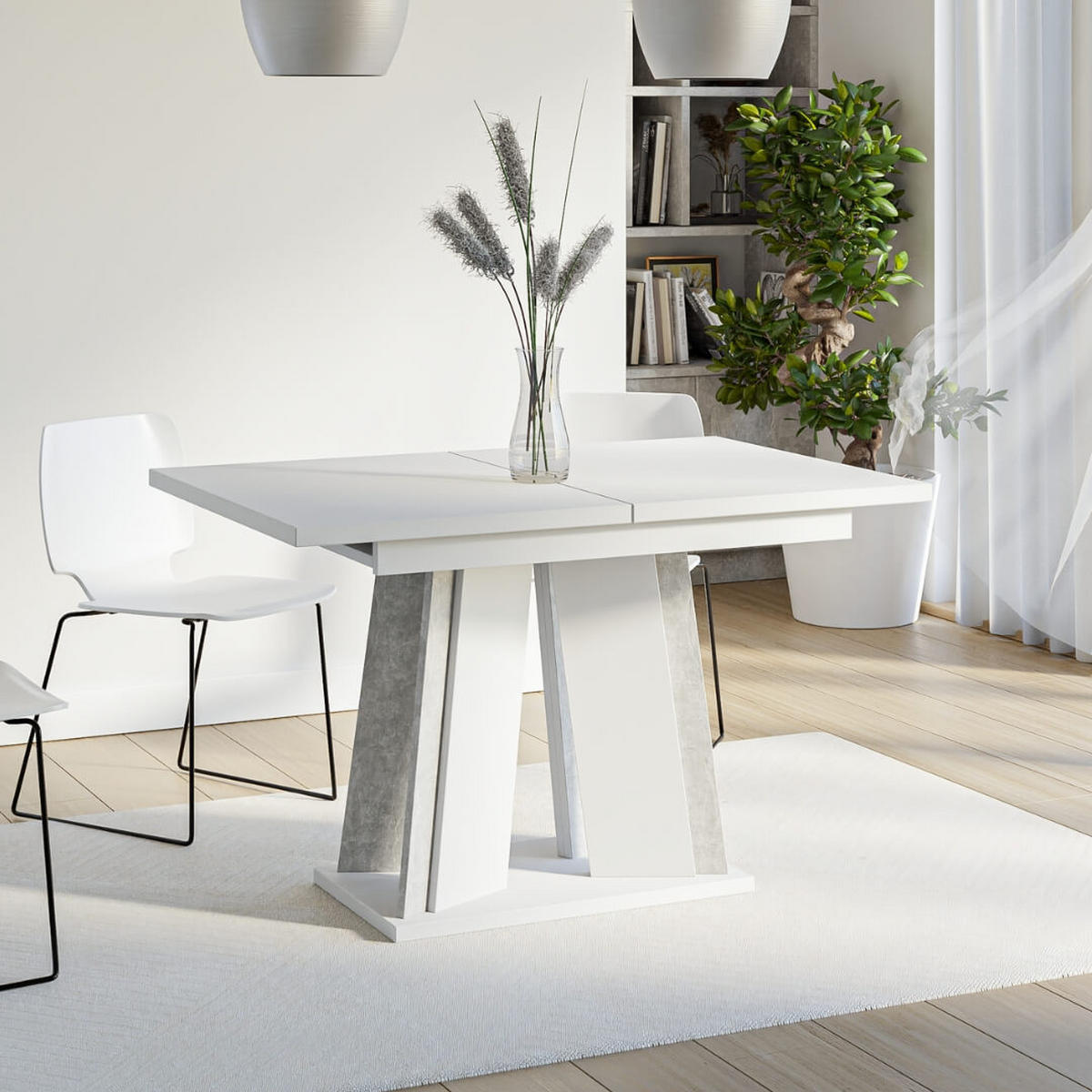 ESSTISCH Ausziehbar 120 - 160 cm Weiß und Grau Betonoptik - Weiß/Grau, Holzwerkstoff (120/80/75cm) - PROSPERO