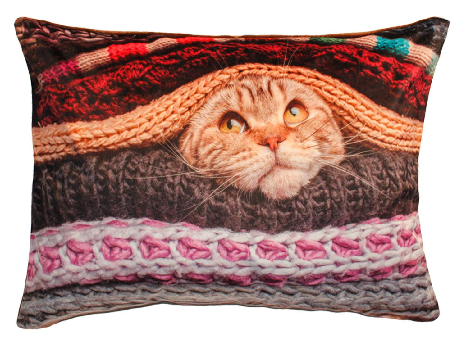 KISSENHÜLLE Kurzplüsch Fotodruck Katze 40/60 cm - Braun, Textil (40/60cm) - TiborTex