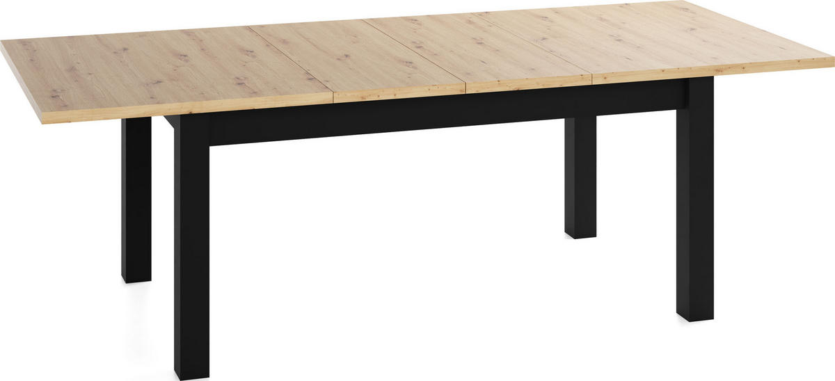 ESSTISCH Lindberg ausziehbar verlängerbar rechteckig, Eiche Artisan Hellbraun 160-240/90/77 cm - Schwarz/Eiche Artisan, Holz/Holzwerkstoff (160/90/76.5cm) - WFL GROUP