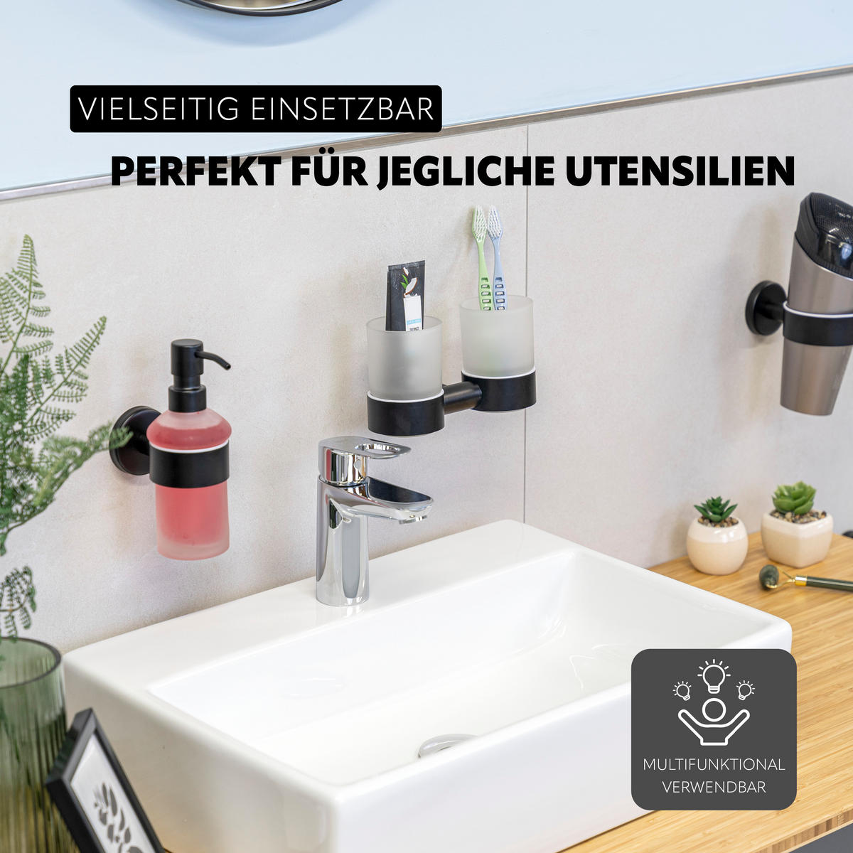 DOPPEL-GLASBECHERHALTER PIAZZA BLACK, schwarz - Schwarz, Kunststoff (17.5/10.5/11cm) - bremermann