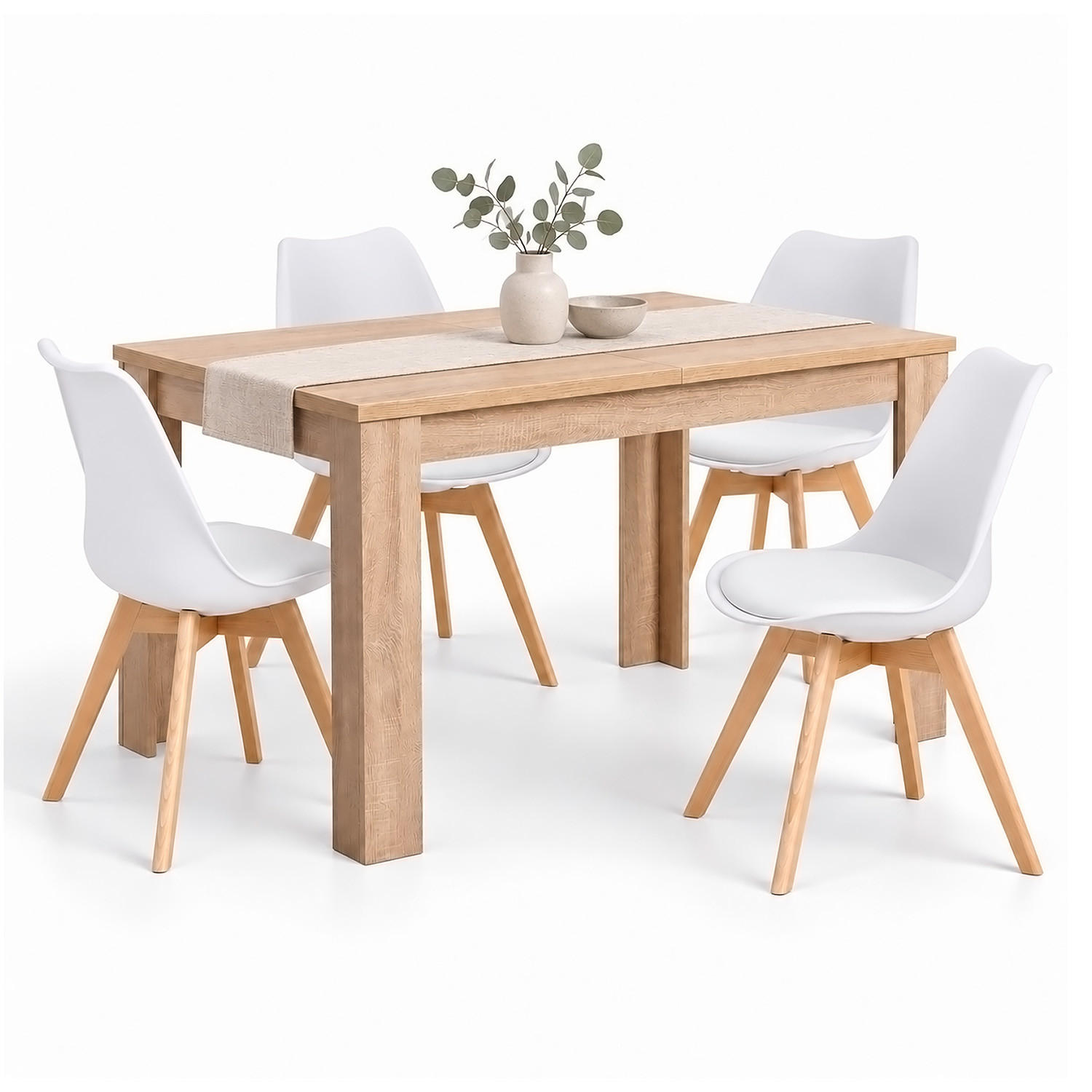 TISCHGRUPPE 120/80 cm Natur mit 4 Stühlen weiß - Naturfarben/Weiß, Holz/Kunststoff (80/80/120cm) - Homestyle4u