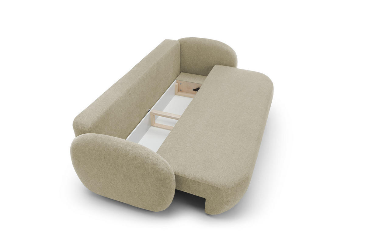 SOFA OLIO Mit Schlaffunktion Und Bettkasten, Bonell-Taschenfederung, Aragon-Stoff, lose Rückenkissen, freistehend, 238x101x86 cm Beige - Beige, Holz/Textil (238/86/101cm) - DomoHome
