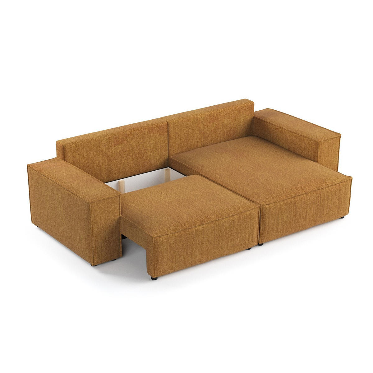 ROHOVÁ SEDAČKA CAVO, textil, Medově žlutá - černá/med, dřevo/kompozitní dřevo (255/148cm) - AltaBeds