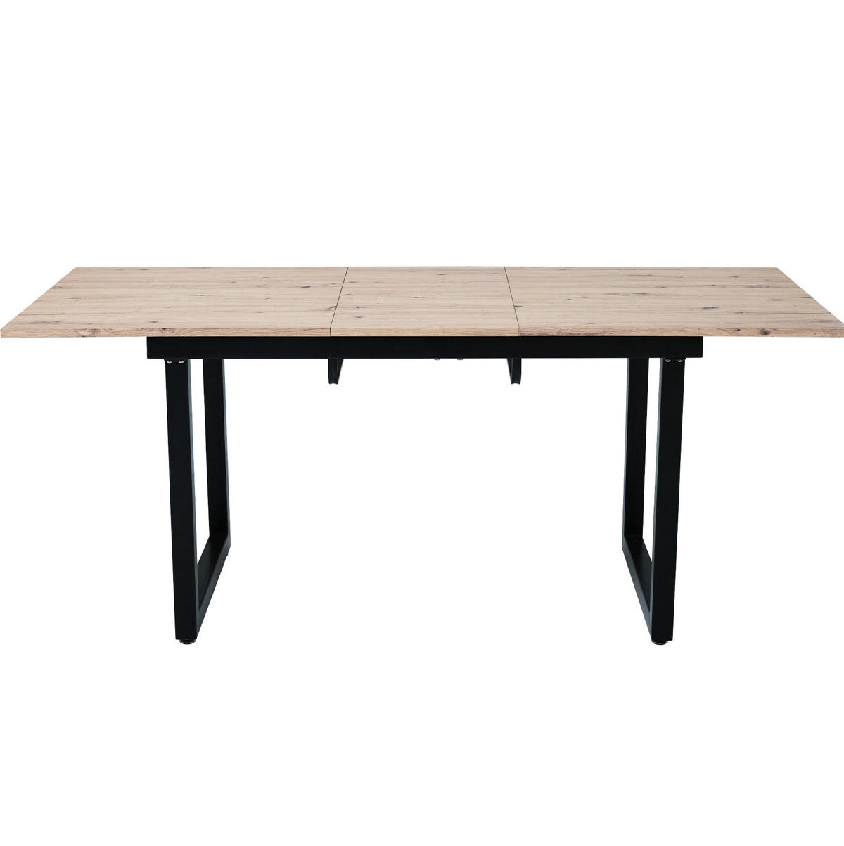 ROZKLÁDACÍ jídelní stůl 140/180x80x75 cm s industriálním designem, stabilní kovovou konstrukcí a úsporným provedením, Černá + přírodní - barva dubu, kompozitní dřevo (180/80/75cm) - Redom