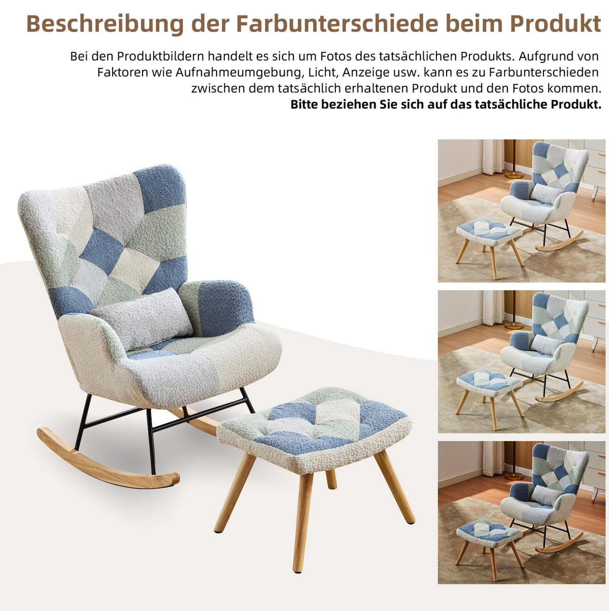 HOJDACIA stolička 122/68/91 cm z látky béžovo-modré s podnožkou - viacfarebná, textil (68/91/122cm) - BEAOK