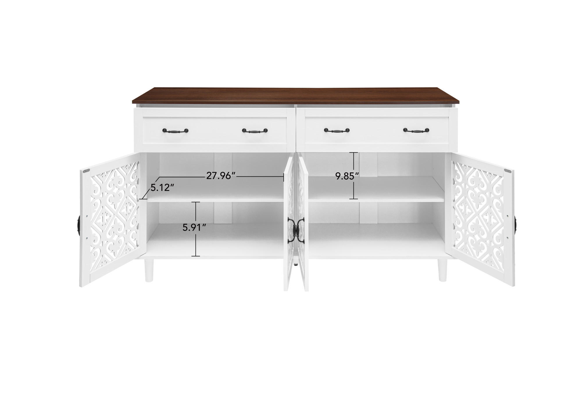 SIDEBOARD aus Holzwerkstoff mit geschnitzten Türen, Schubladen und verstellbaren Einlegeböden Weiß - Weiß, Holzwerkstoff (150/90.3/40cm) - Modenvie