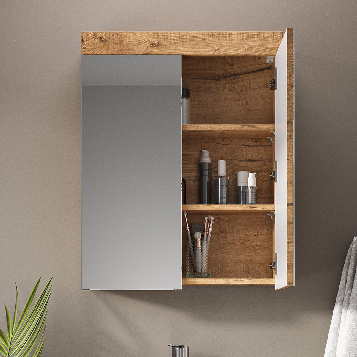 BADSPIEGELSCHRANK Luna Eiche Wotan 60 x 77 cm - Eiche Wotan, Holzwerkstoff (60/77/17cm) - Vicco