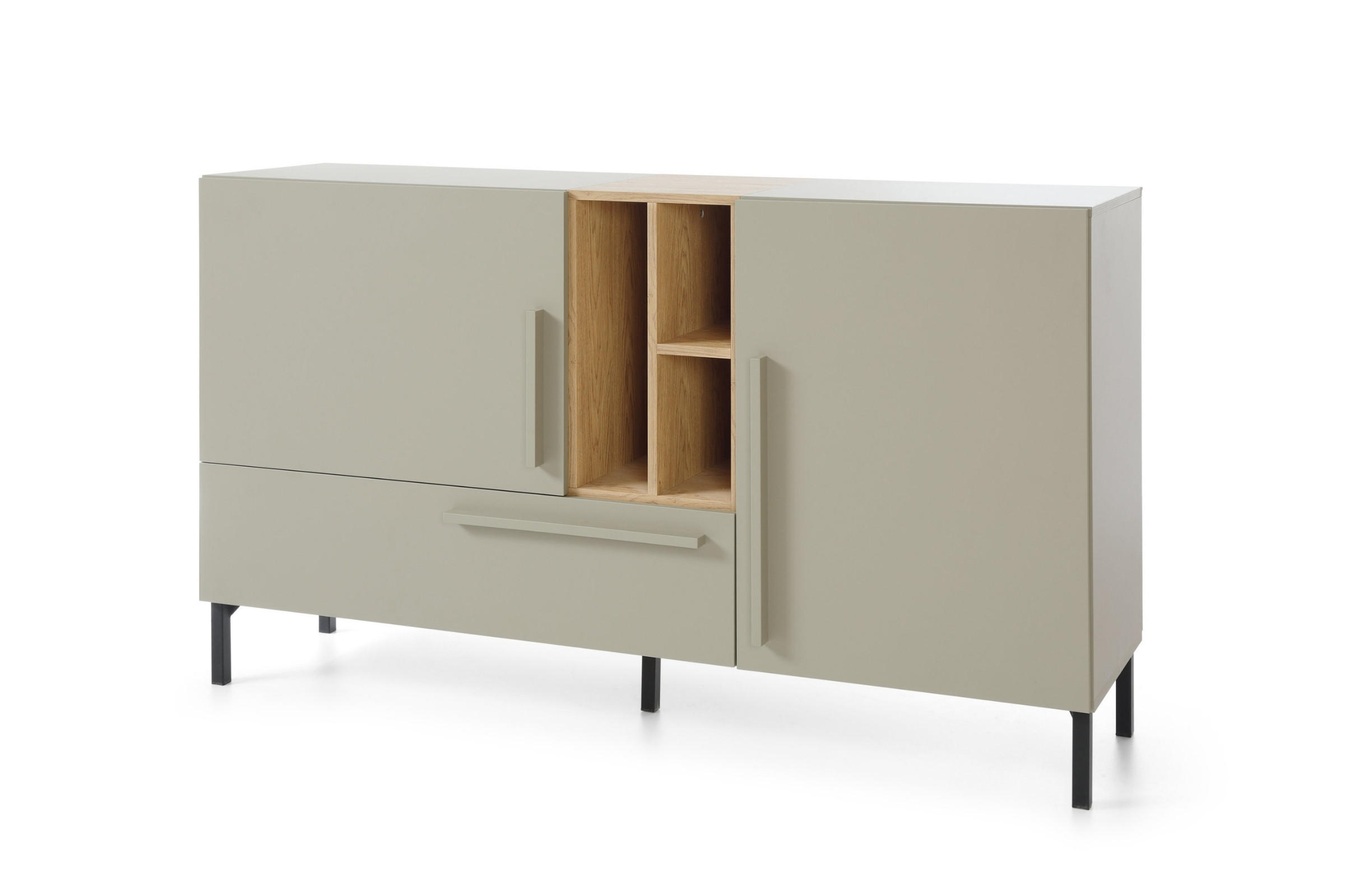 KINDERKOMMODE SORENTO 06 155/40/90 in Eukalyptus/Baltic Düne Eiche/Schwarzer Onyx - Eukalyptusholzfarben/Eichefarben, Holzwerkstoff (155/90/40cm) - Deine Möbel 24