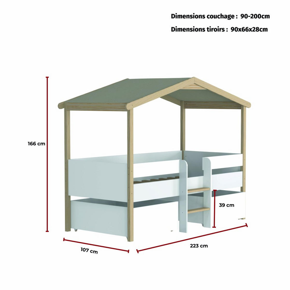 HAUSBETT PILOTI mit 2 Schubladen/ Kinderbett 90x200 - Weiß und naturfarben - Multicolor, Holz (90/200cm) - Weber Industries
