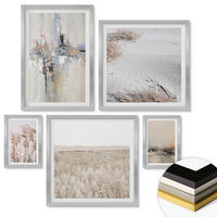 WANDBILDER 5er Set - 50x50 cm & 20x30 cm & 40x60 cm Silberner Rahmen - Abstrakte Vegetationsmuster - Silberfarben, Kunststoff (40/60cm) - ArtPrintCave