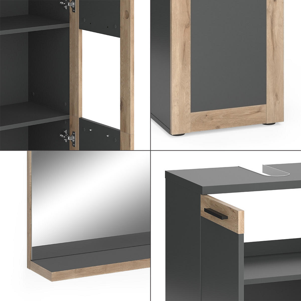BADMÖBEL-SET Niko Anthrazit/Viking Oak mit Midi- und Hochschrank - Eichefarben/Anthrazit, Holzwerkstoff (60/59.1/34.3cm) - Vicco