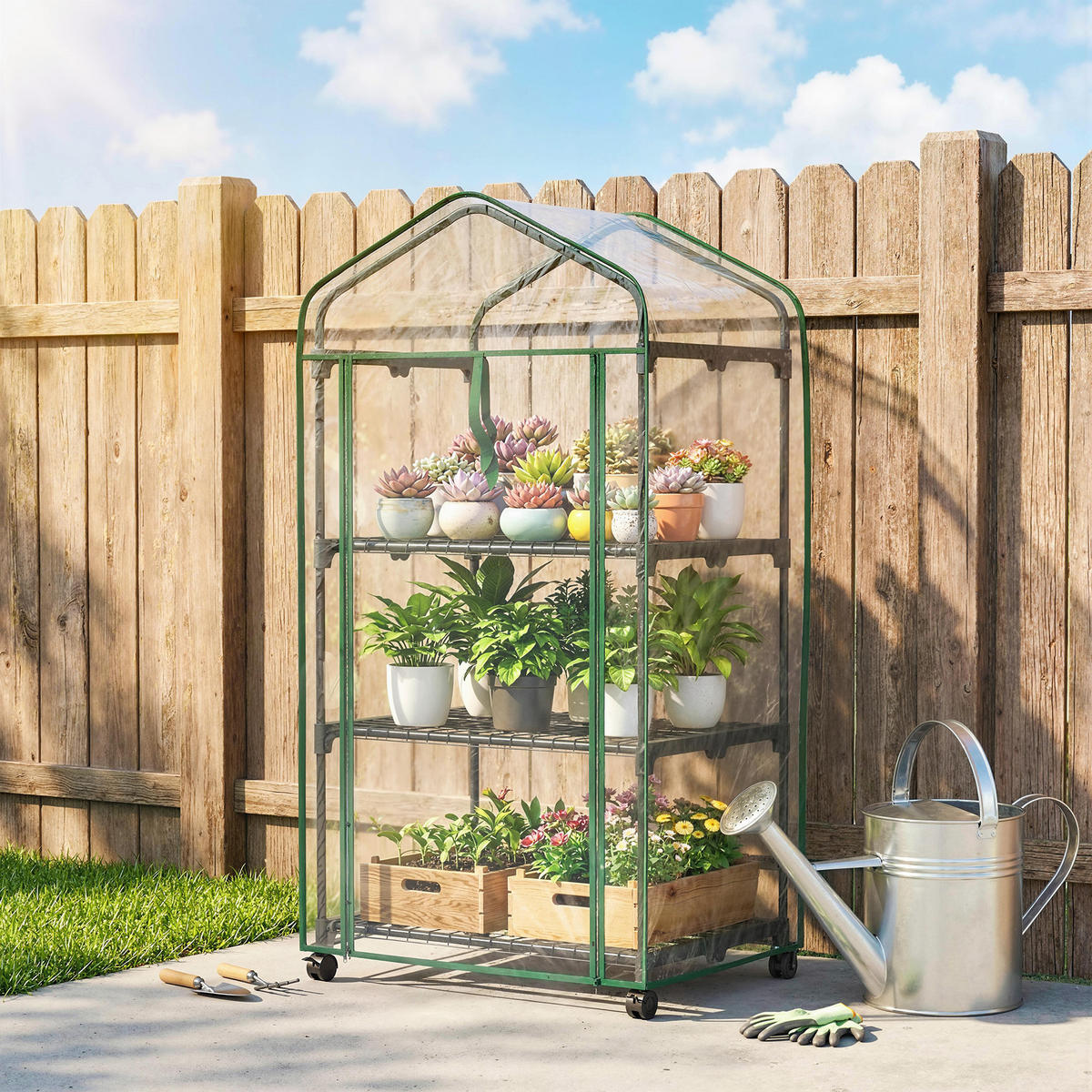 GEWÄCHSHAUS DE-12088 3 Etagen, hochdichte PVC-Bâche, 4 Rollen Transparent - Transparent, Kunststoff (49/130/69cm) - ComfortXL