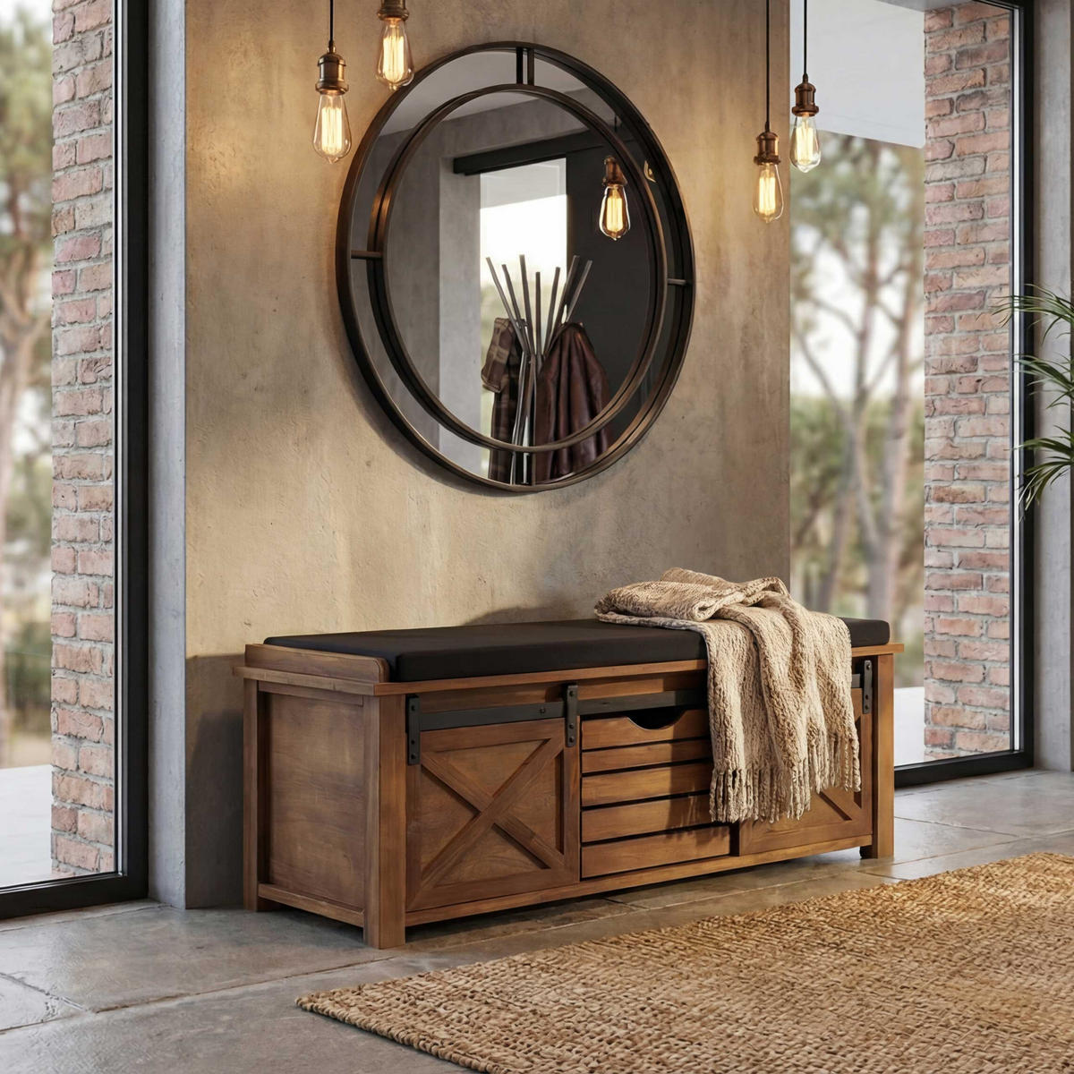 SITZBANK MIT STAUFÄCHERN Schwarz - Schwarz, Holz (102/43/33cm) - MCW