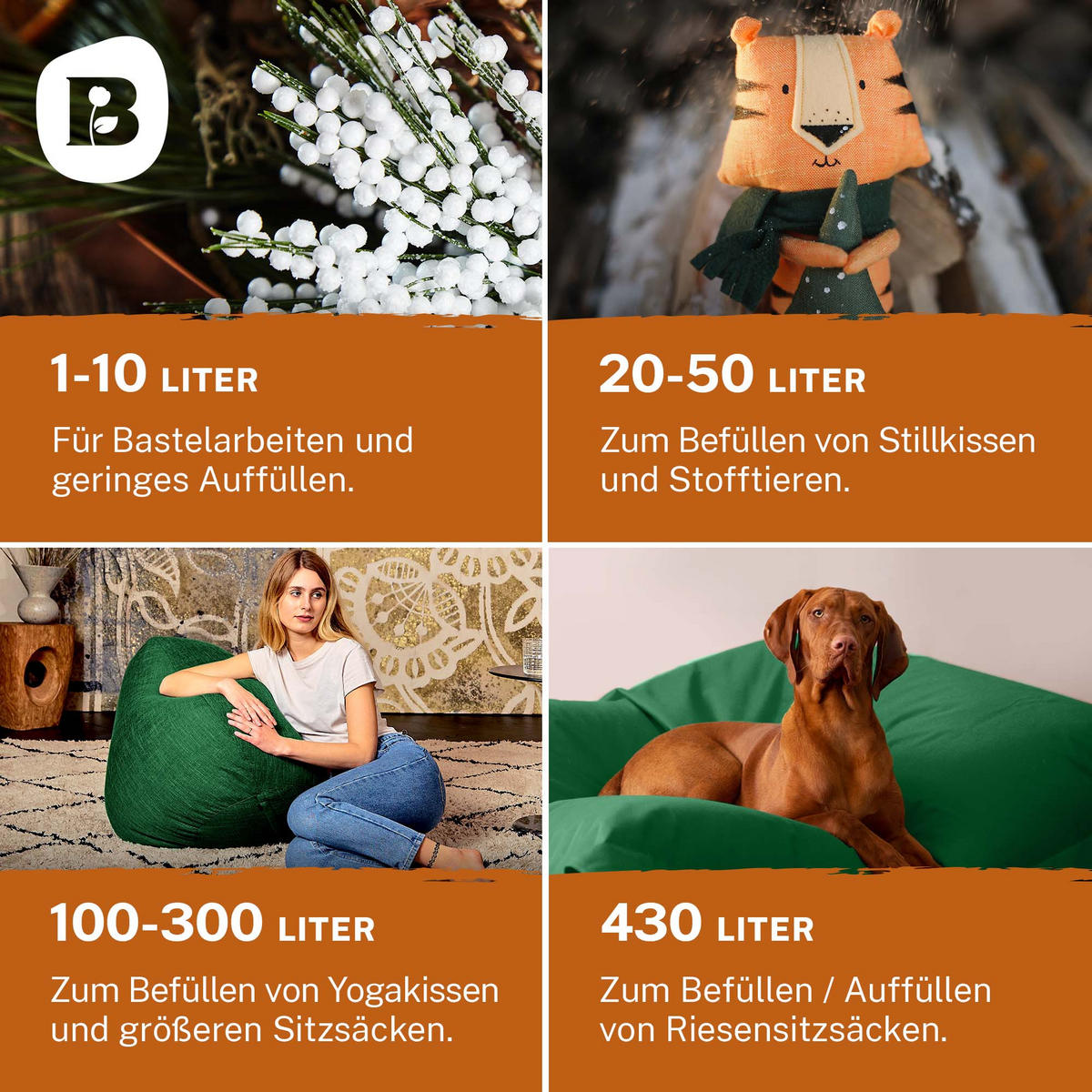 EPS-PERLEN Nachfüllpack - 50 Liter - Weiß, Kunststoff (1/1/1cm) - Green Bean
