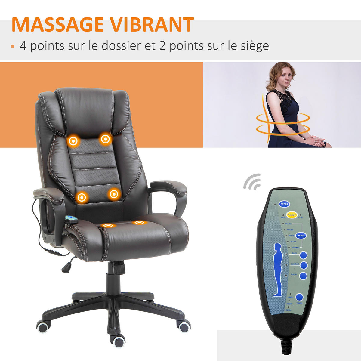 CHEFSESSEL DE-11665 mit Massagefunktion & Wippmechanik Braun - Braun, Metall (74/120/64cm) - ComfortXL