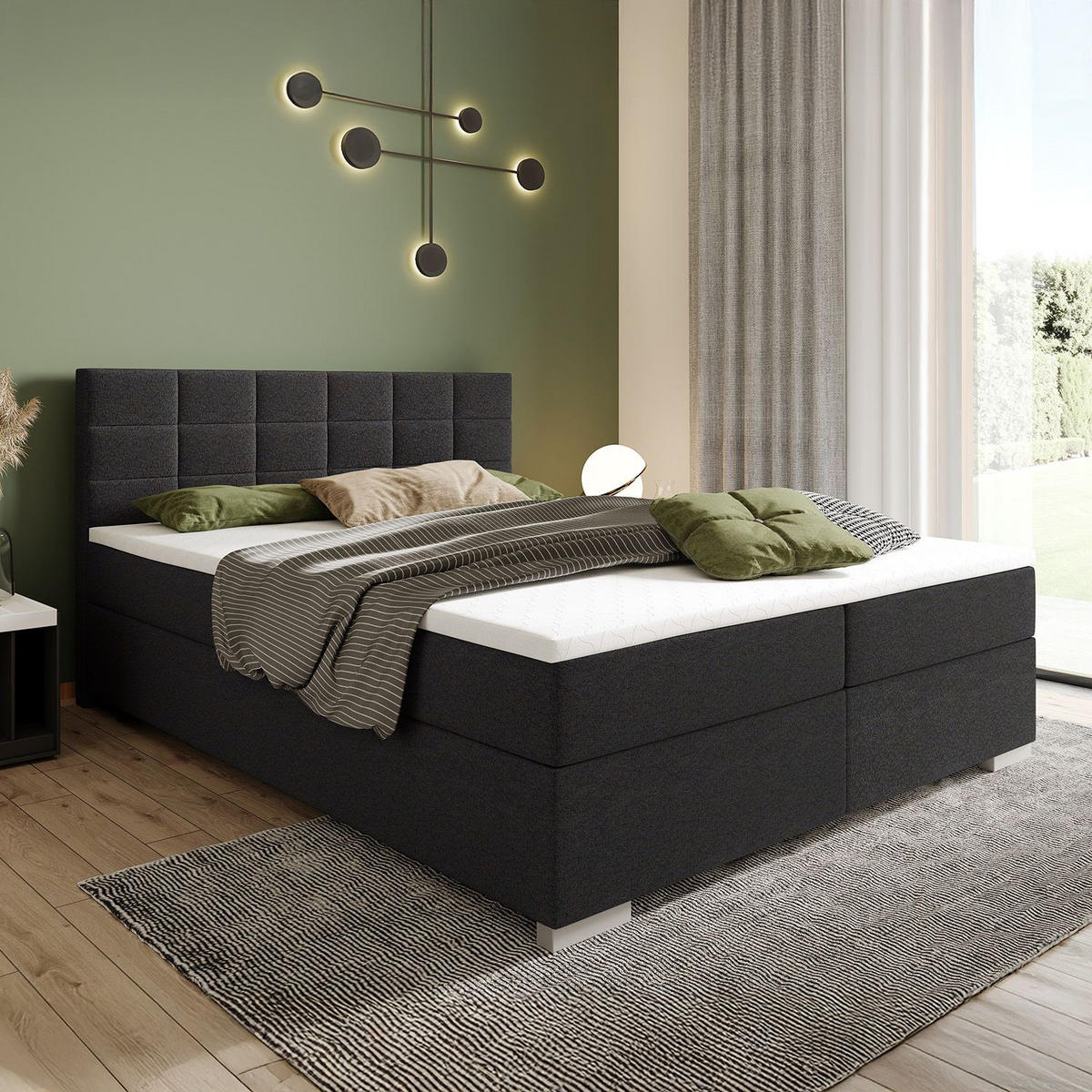 BOXBETT Seattle schwarz 180x200 cm Malmo-Stoff - Schwarz, Textil (180/200cm) - Juskys