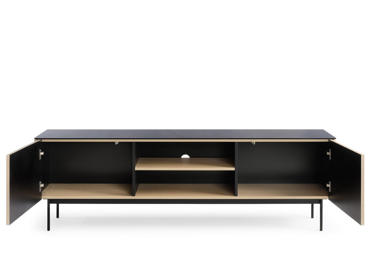 RTV-SCHRANK Rita Vincenza Eiche, zweitürige TV-Tisch mit LED beleuchtung - Eichefarben/Schwarz, Holzwerkstoff (180/57/39cm) - Bettso