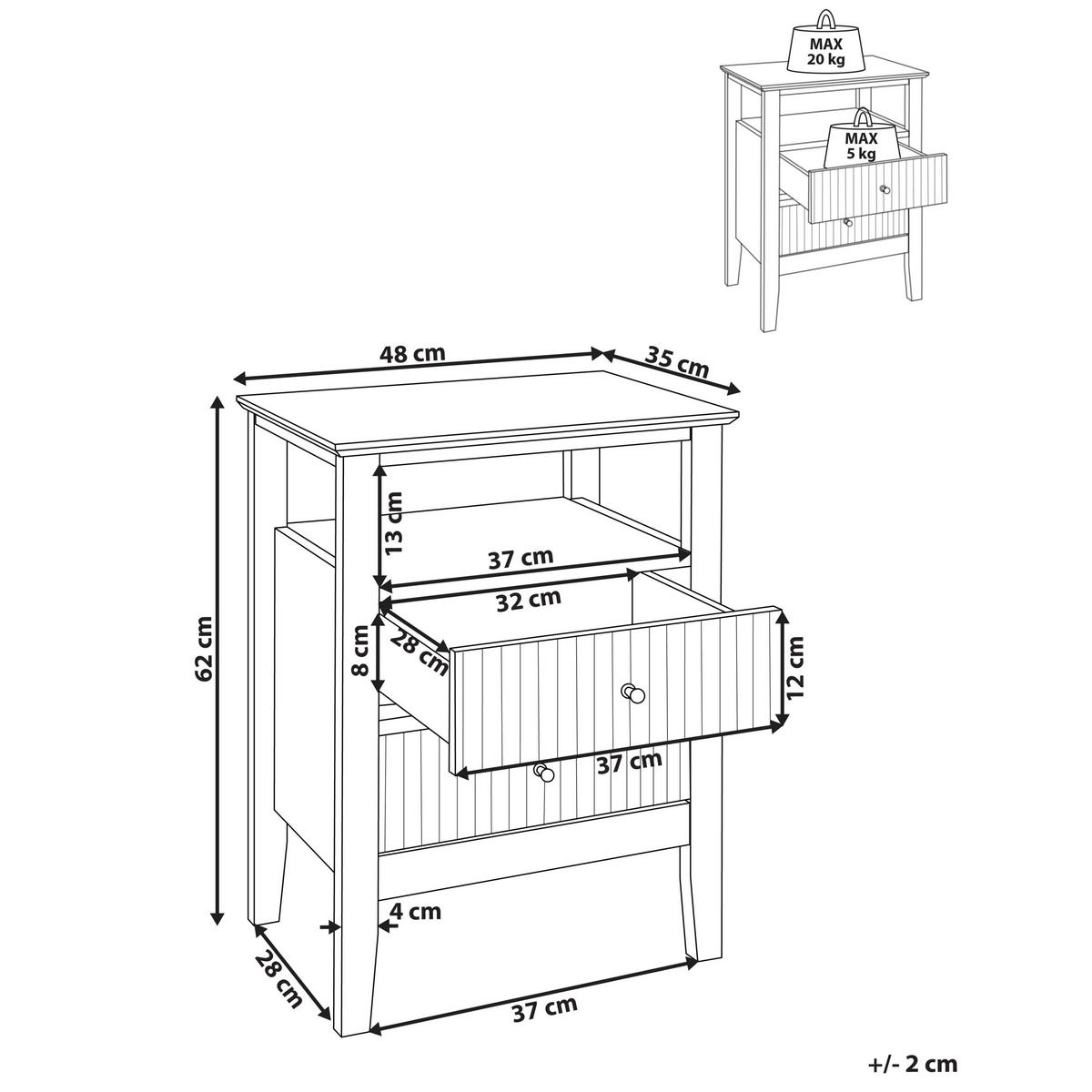NACHTTISCH mit 2 Schubladen Weiß Assisi - Weiß, Holzwerkstoff (35/48/62cm) - Beliani