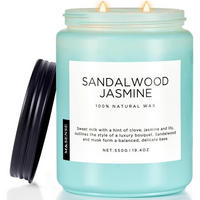 DUFTKERZE Sandelholz Jasmin 550g 2 Baumwolldochte 110 Stunden Brenndauer - Türkis, Paraffin (13cm)