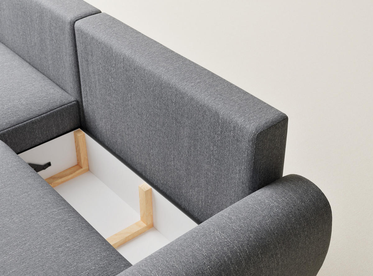 ECKSOFA MIT SCHLAFFUNKTION Numba Grau Webstoff - Schwarz/Grau, Holz/Holzwerkstoff (253/153cm) - Maison de Reve