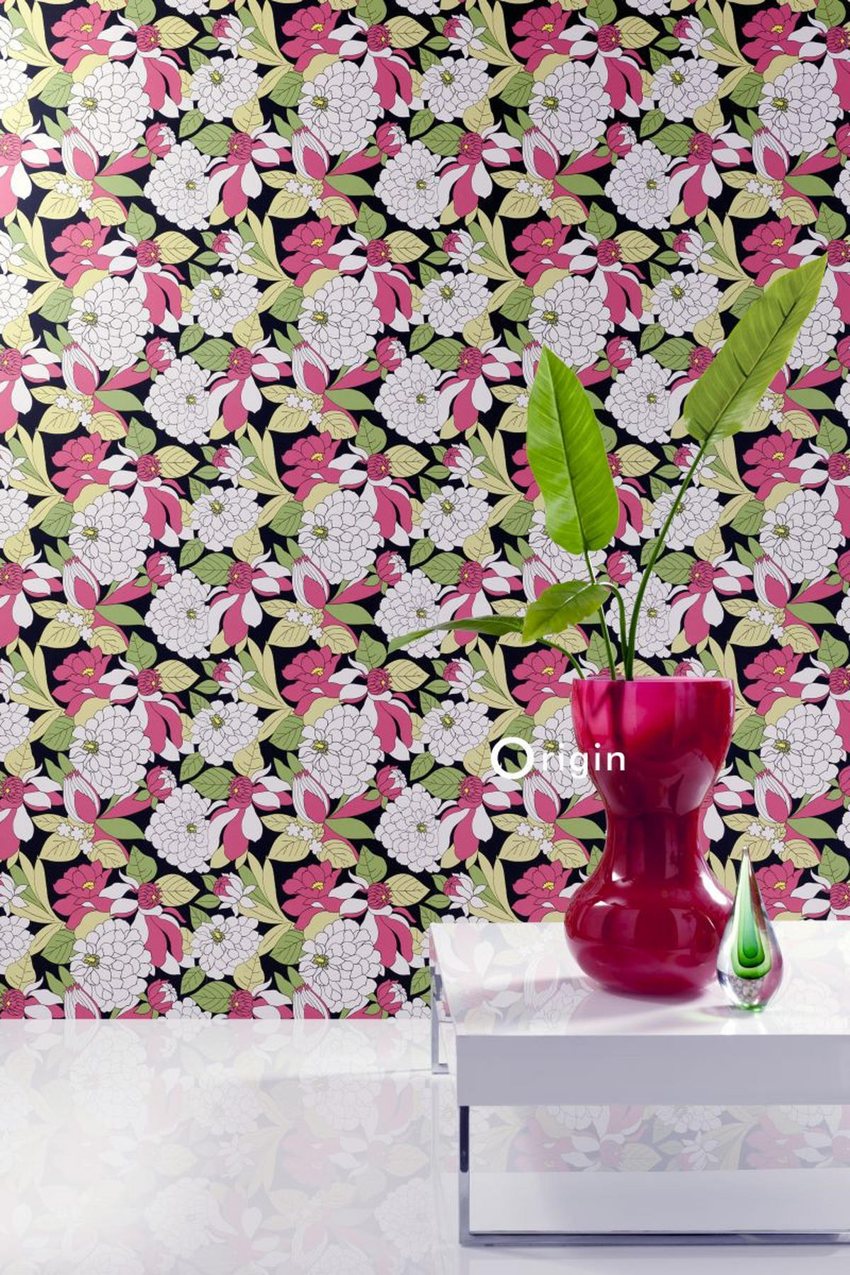 TAPETE Blumen 52 cm x 10.05 m - Pink, Papier (52/1000cm) - Origin Wallcoverings