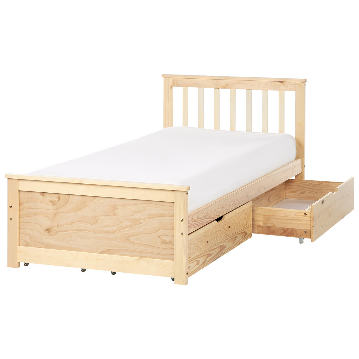 BETT mit Schubladen 90x200 cm Heller Holzfarbton Olendon - Hellbraun, Holz (90/200cm) - Beliani