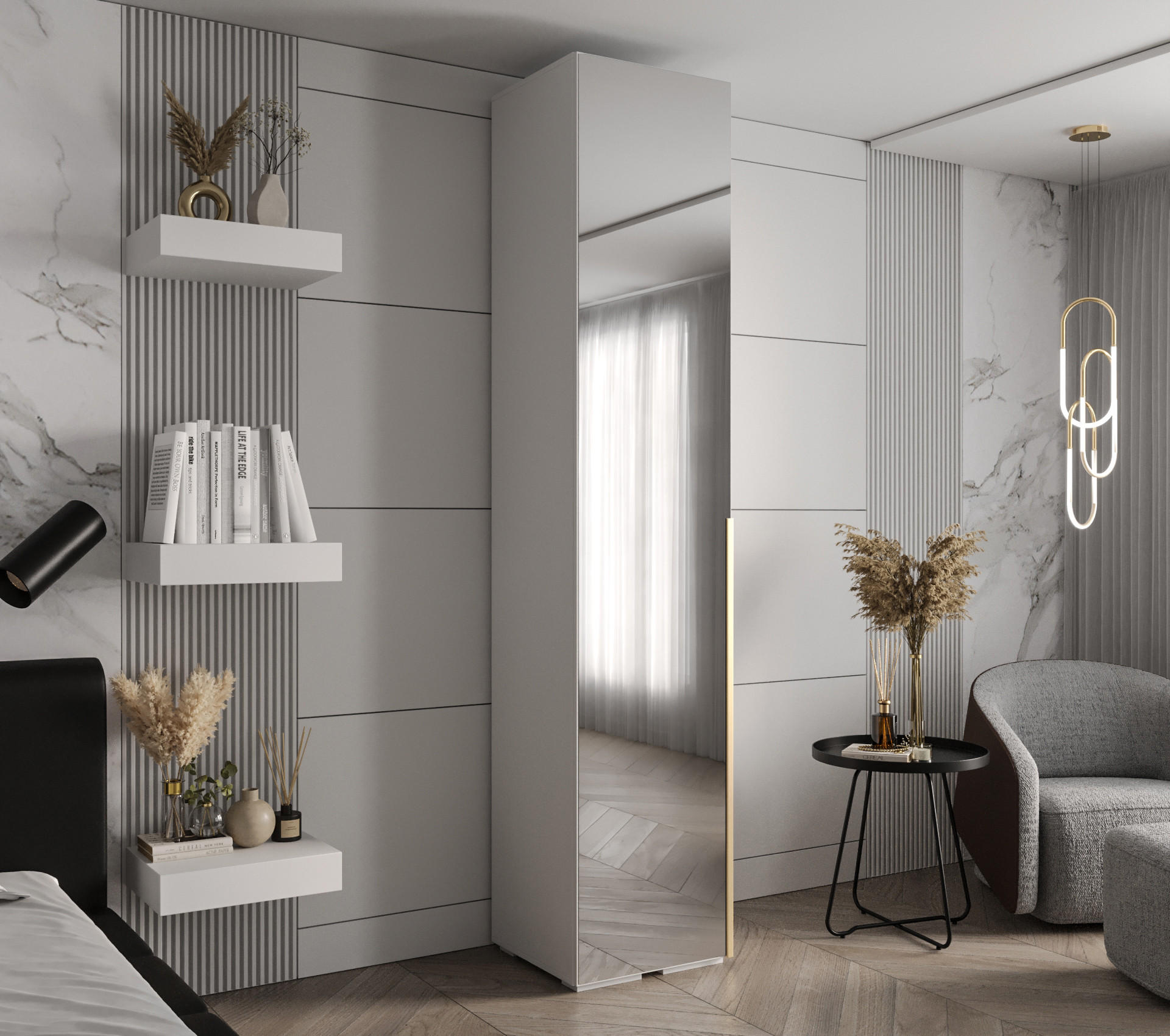 DREHTÜRENSCHRANK 236.7/50/47 1-türig - Goldfarben/Weiß, Holz/Metall (50/236.7/47cm) - Abiks Möbel