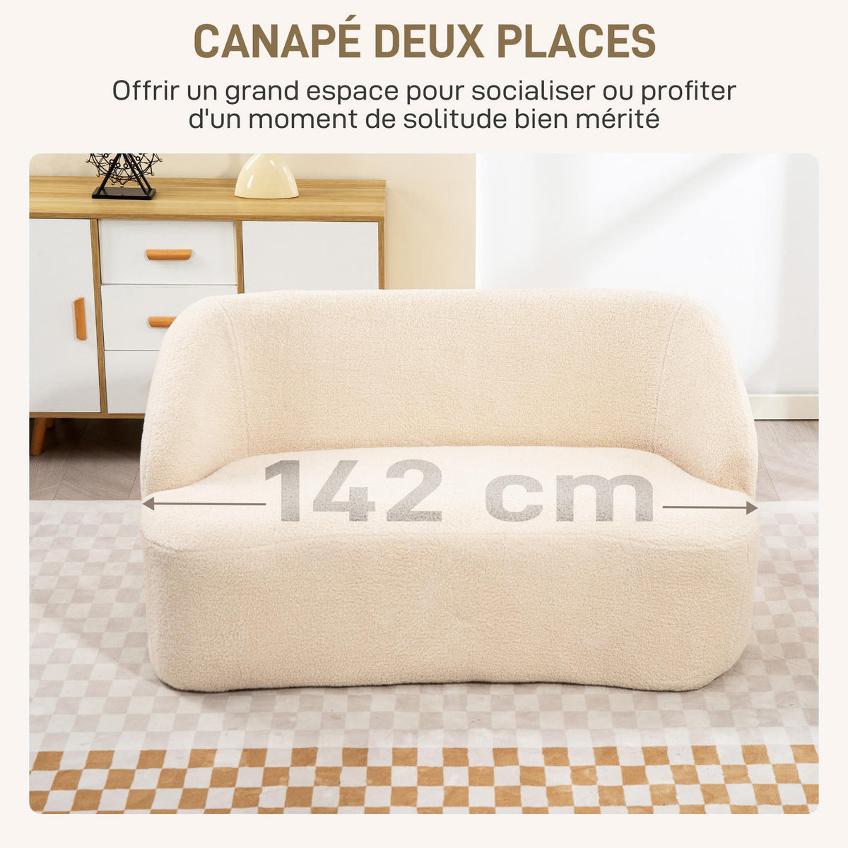 SOFA, 2-Sitzer, Bouclé-Stoff, 142cm, geschwungene Rückenlehne, beige - Multicolor, Holzwerkstoff (142/73.5/85cm) - FORIOUS