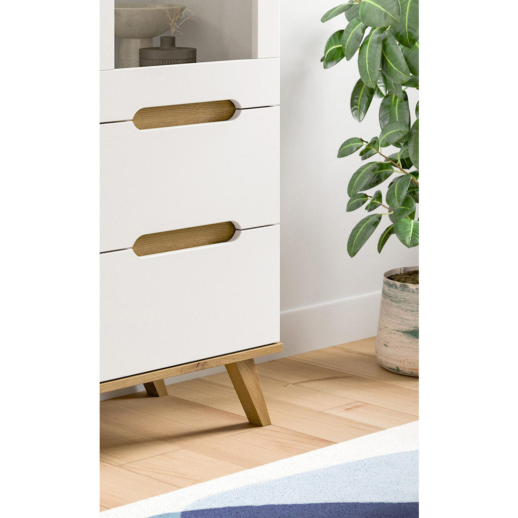 Thumbnail - Inn.Furn Highboard, Weiß, Eiche, Holzwerkstoff, Metall, Nachbildung,Eiche, Uni, Holz Optik, 3 Fächer, 2 Schubladen, Rech...
