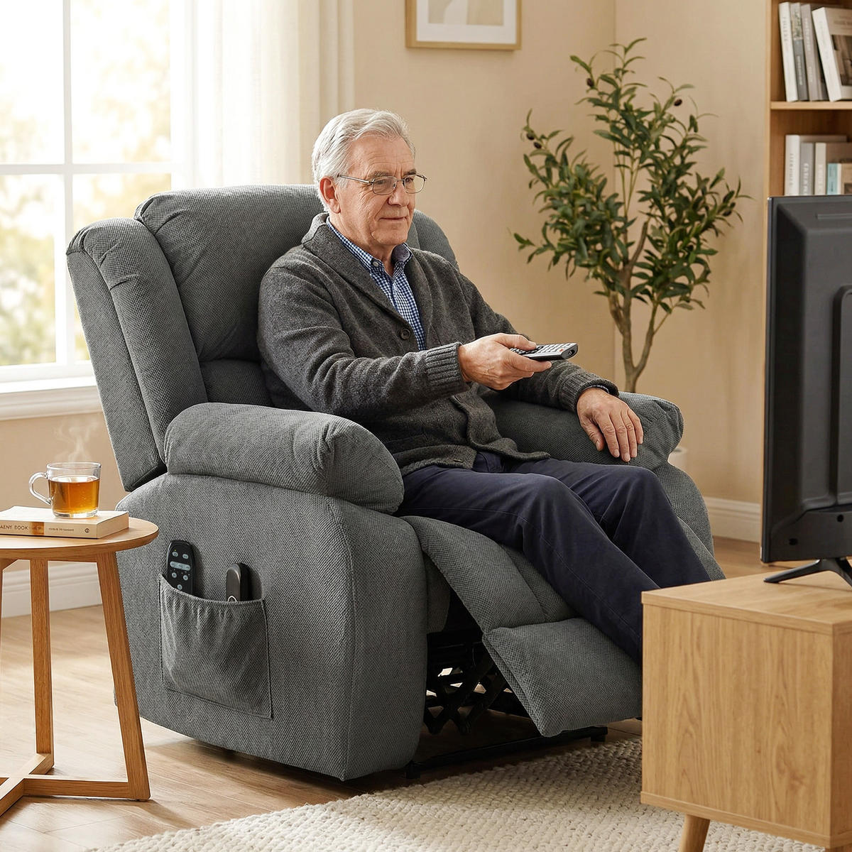 MASSAGESESSEL DE-15385 elektrisch neigbar mit Massage und Heizung - Grau, Metall (104/100/93cm) - ComfortXL