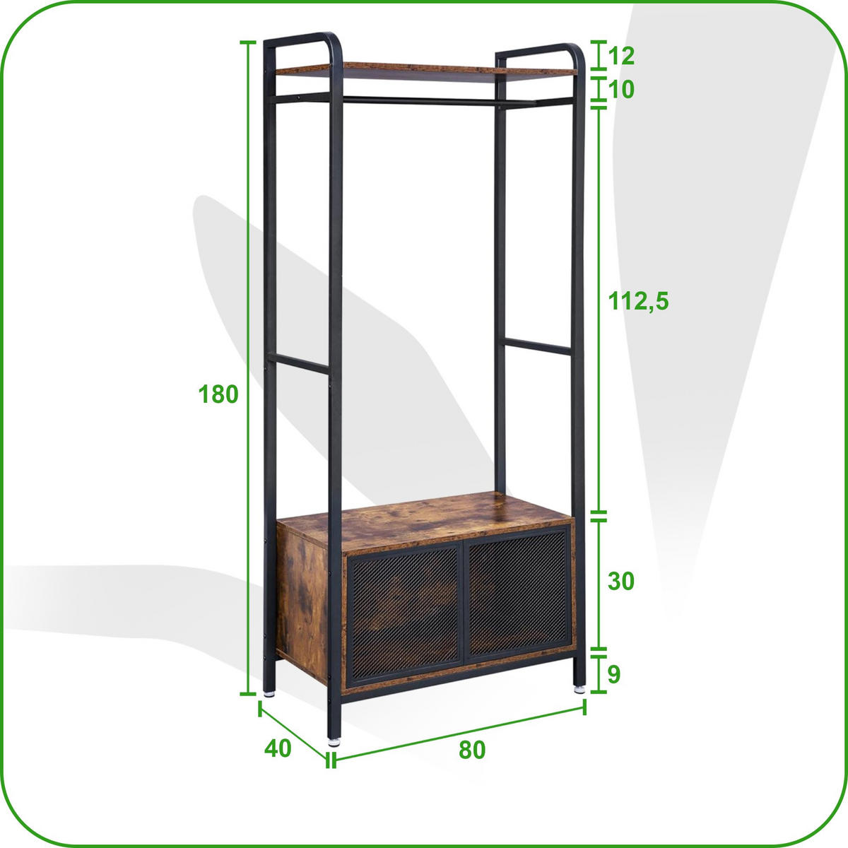 GARDEROBENSTÄNDER Metall mit Schuhschrank Industrial 180×80×40 cm - Dunkelbraun/Schwarz, Holzwerkstoff/Metall (40/180/80cm) - Begryf