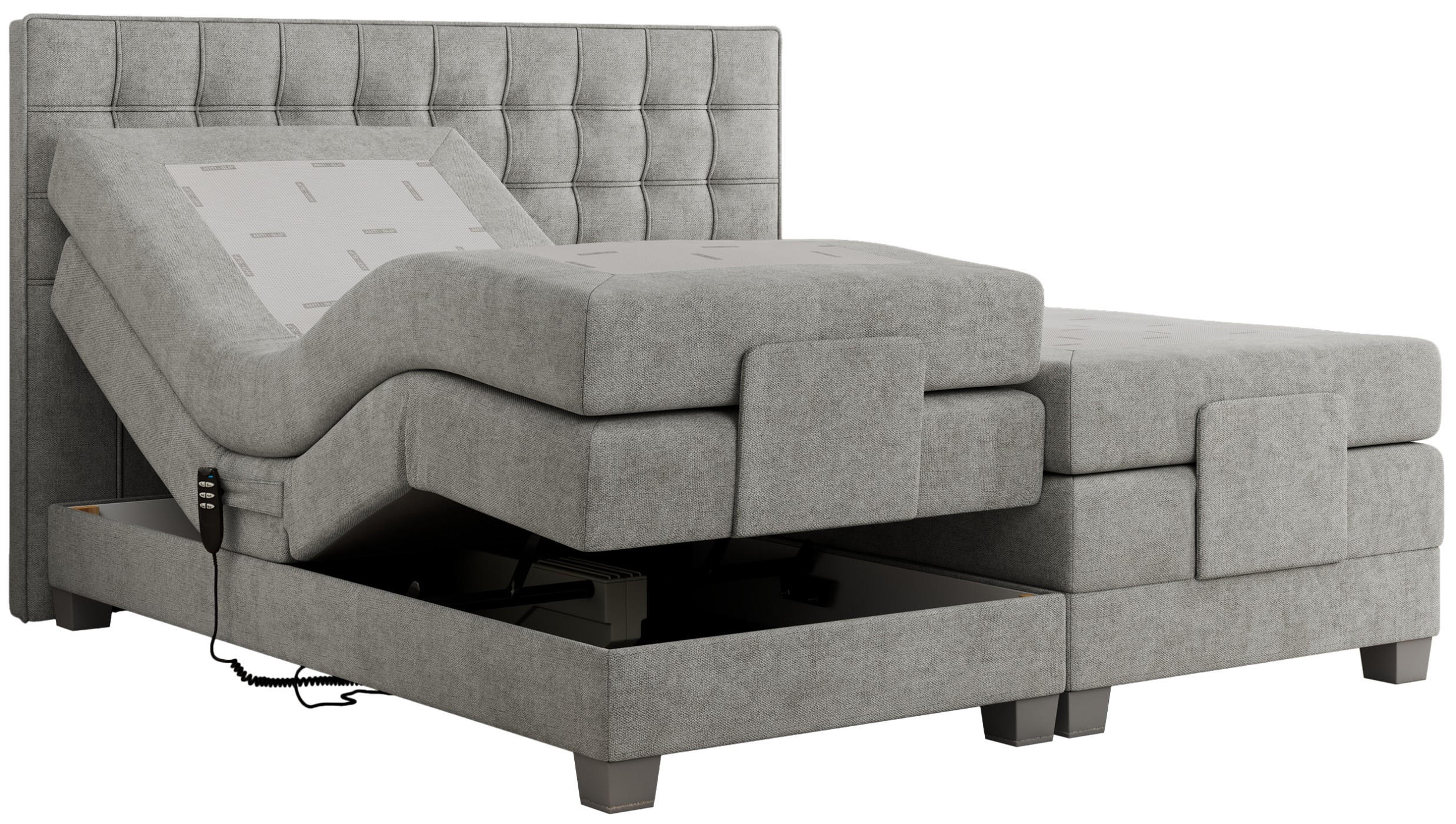 BOXBETT ELEKTRO 160/200 Hellgrau Struktur - H3 - Hellgrau, Holz/Textil (160/200cm) - MKS