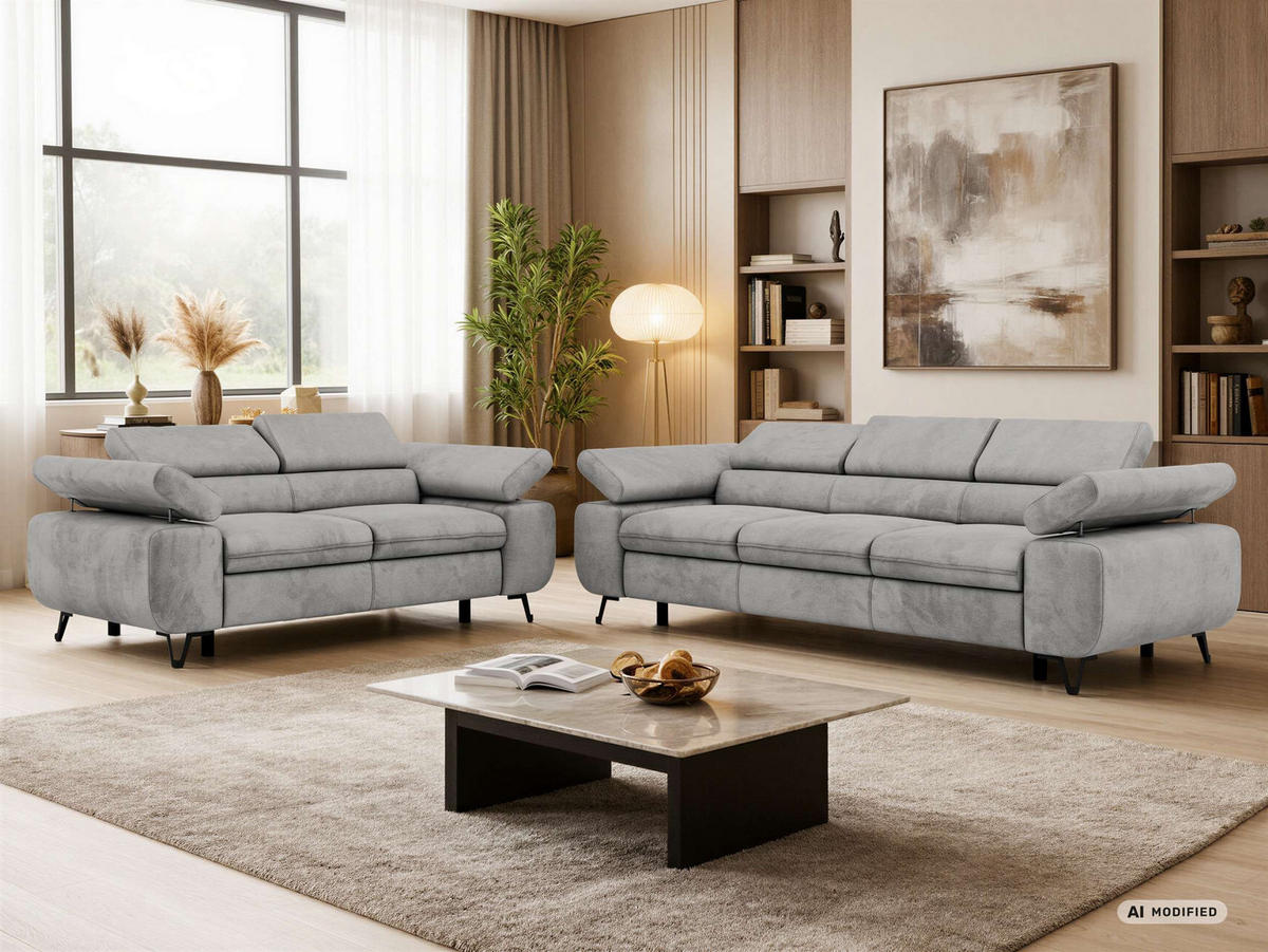 SEDACÍ SOUPRAVA PETER 2+3 - Světle šedá Samet - černá/stříbrná, kov/textil (262/76/99cm) - MKS
