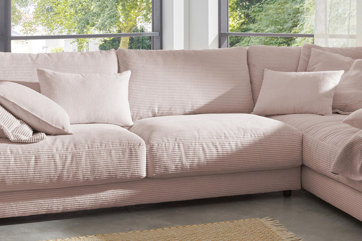 ECKSOFA MADELINE Pink Cord - Pink/Schwarz, Kunststoff/Textil (325/224cm) - KAWOLA