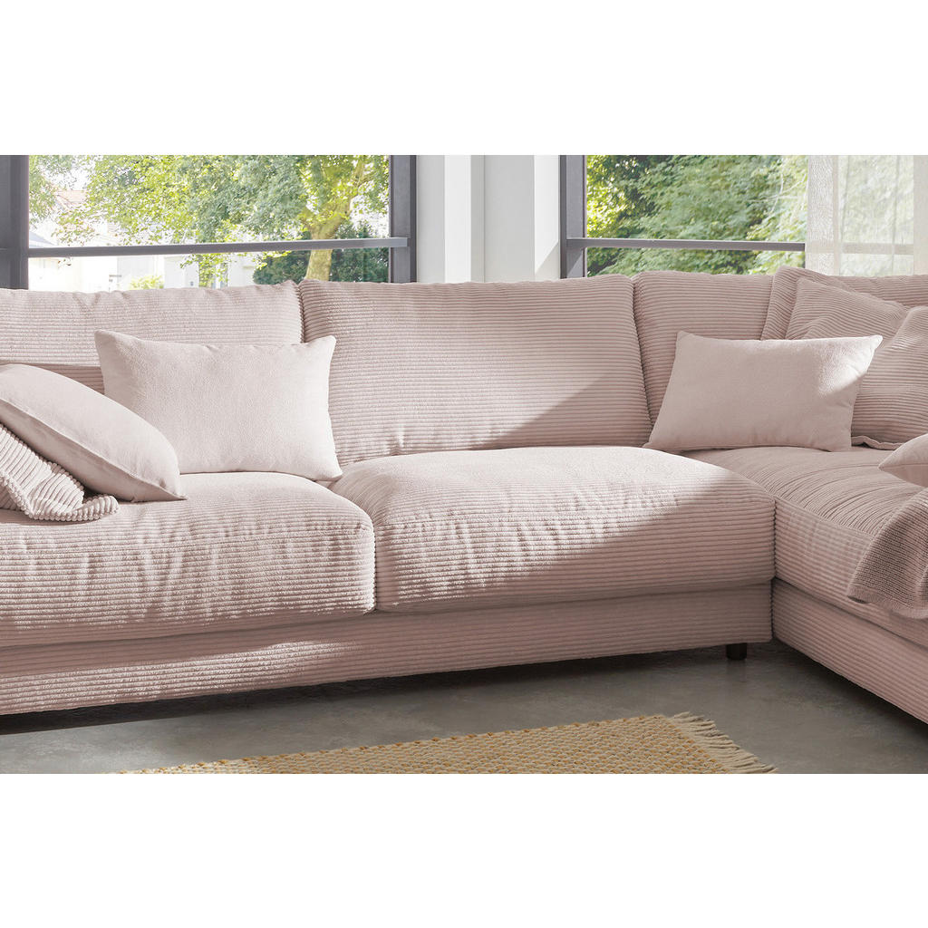 Thumbnail - Kawola Ecksofa, Pink, Textil, Echtholz, 3-Sitzer, Füllung: Komfortschaum, Ottomane rechts, L-Form, 325x224 cm, Wohnzimme...