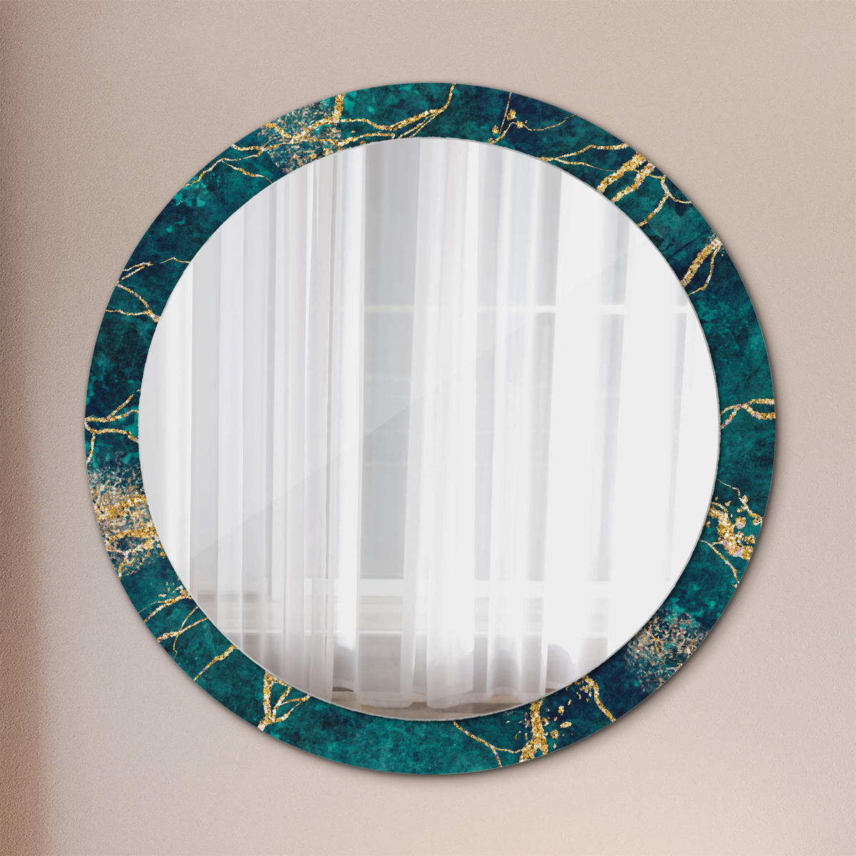 SPIEGEL Ø90 cm Rund mit Aufdruck - Türkis, Glas (90/90/0.4cm) - TULUP