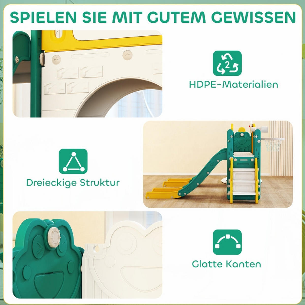 KINDERRUTSCHE 9-in-1 mit Schaukel und Basketballkorb Gelb/Grün - Gelb, Kunststoff (150/94/250cm) - Korfee