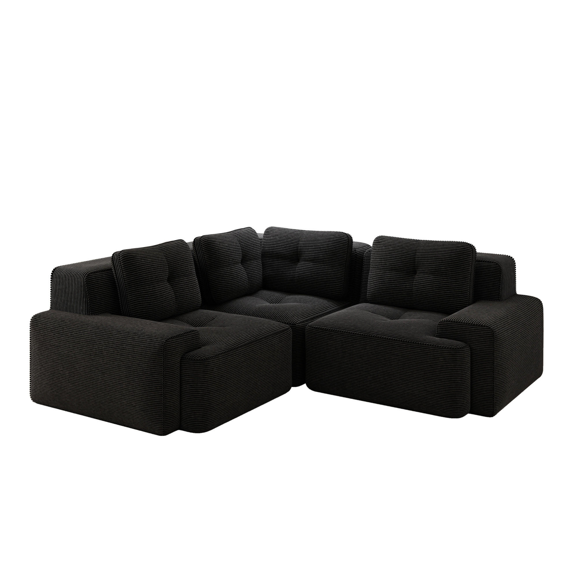 ECKSOFA aus Cord mit modularem Design Schwarz - Schwarz, Textil (104/177cm) - Modenvie