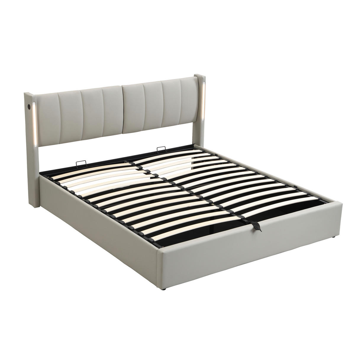 POLSTERBETT mit LED und USB 140x190 cm PU Grau - Grau, Metall (140/190cm) - Meubliv
