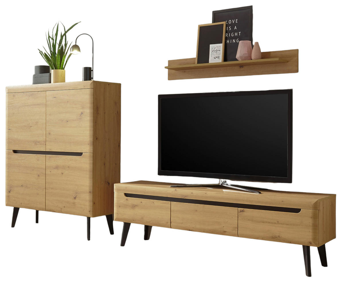 WOHNWAND Artisan Eiche schwarz, Wohnkombination 3-teilig skandinavisch, 287 x 170 cm - Eiche Artisan, Holzwerkstoff (287/170/40cm) - Furn.Design