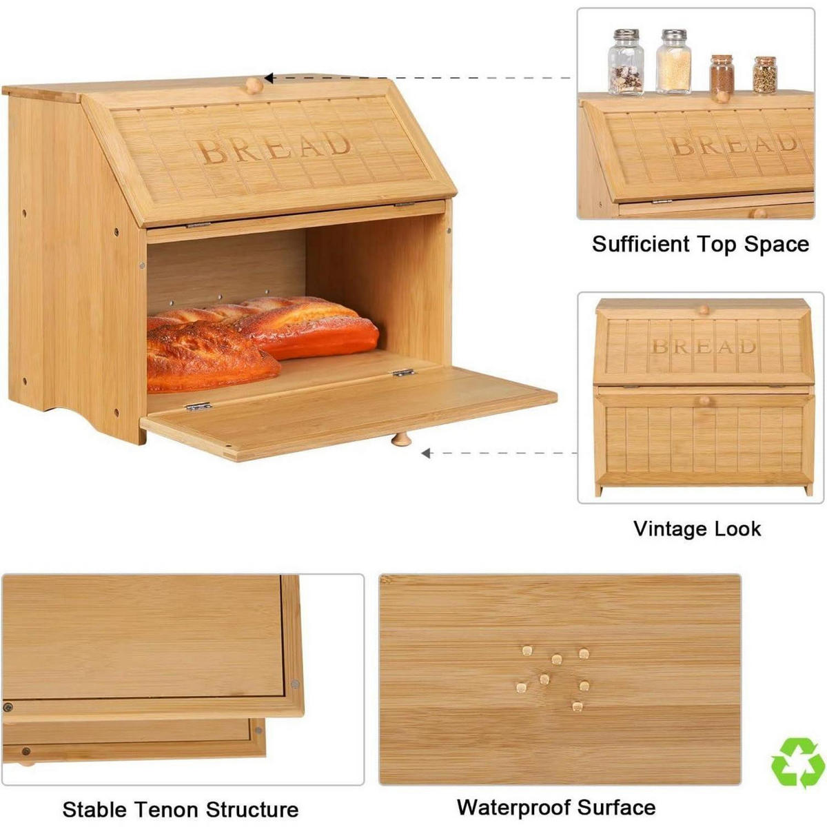 BROTKASTEN Bambus 2 Etagen 39 cm - Hellbraun, Naturmaterialien (24.9/32/38.9cm)