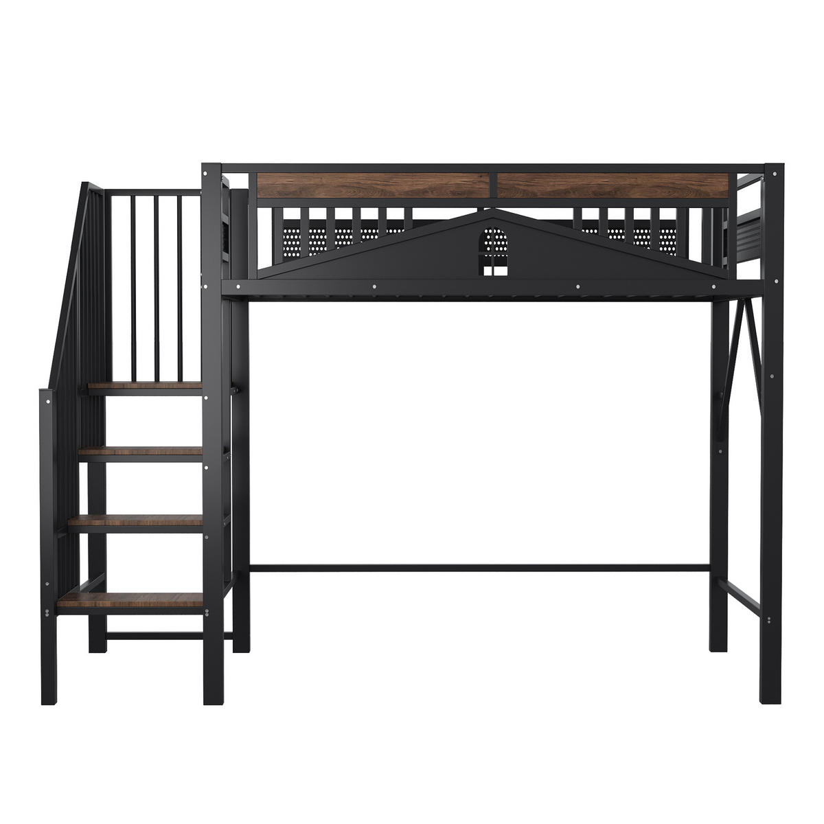 HOCHBETT 90/200 cm DE-01435, in Schwarz, mit Sicherheitsumrandung und Leiter - Schwarz, Metall (90/200cm) - ComfortXL