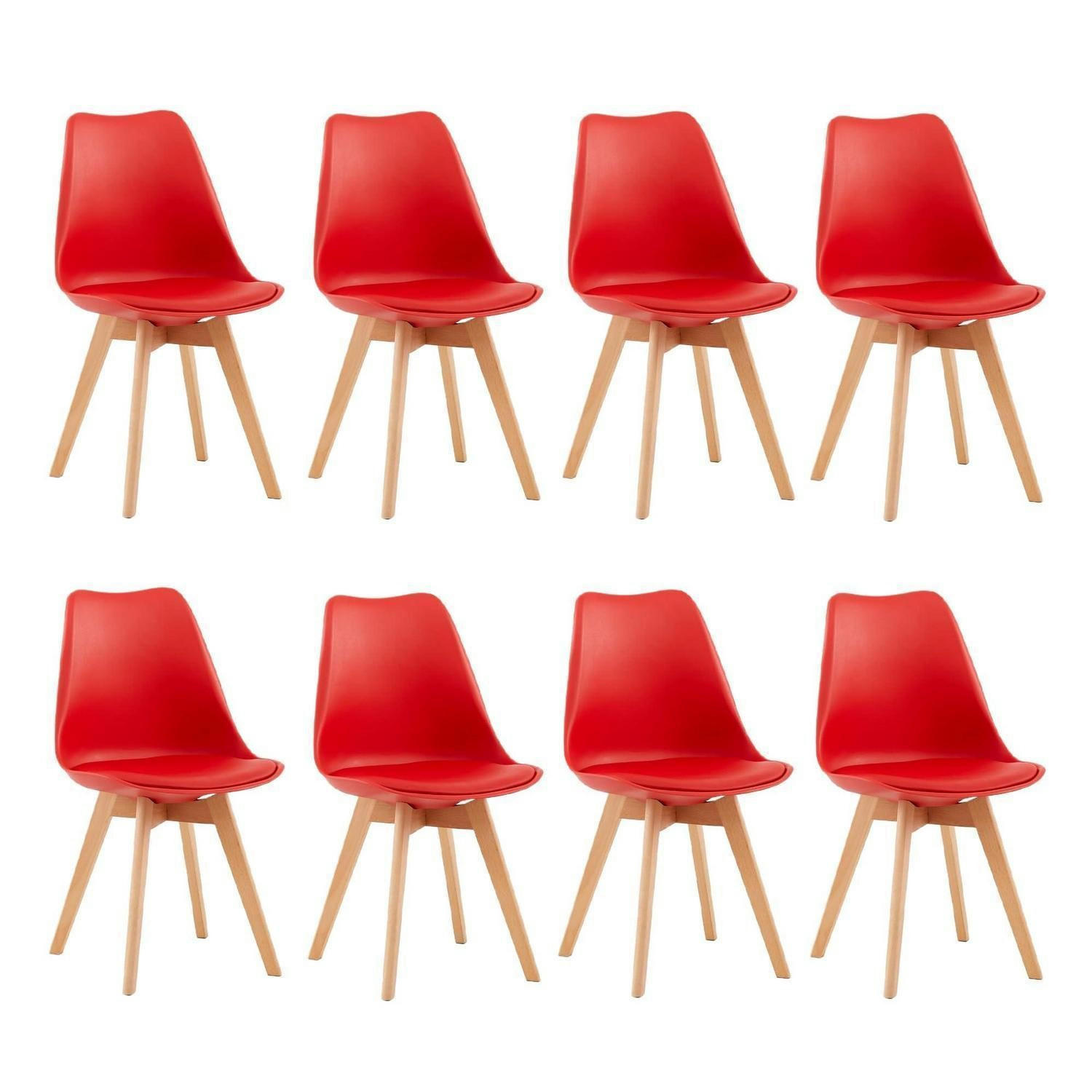 ESSZIMMERSTUHL 8er Set Rot mit Massivholzbeinen - Rot, Kunststoff (47.5/82/41cm)