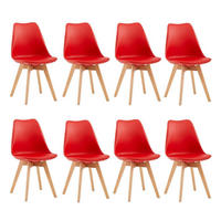 ESSZIMMERSTUHL 8er Set Rot mit Massivholzbeinen - Rot, Kunststoff (47.5/82/41cm)