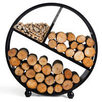 KAMINHOLZREGAL Kalifornien rund Stahl schwarz Ø 80 cm - Schwarz, Metall (80/80/25cm) - Mr. Deko