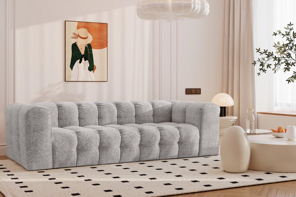 SOFA 4-Sitzer, Komfort, BALOO, Stoff Schenille & Bouclé, Hellgrau - Hellgrau, Holz (250/75/106cm) - Kaiser Möbel