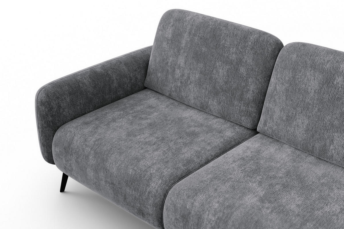 ECKSOFA FEBE 4-Sitzer RECHTS, grauer Chenille-Stoff - Schwarz/Grau, Holz/Textil (264/157cm) - Wozimo