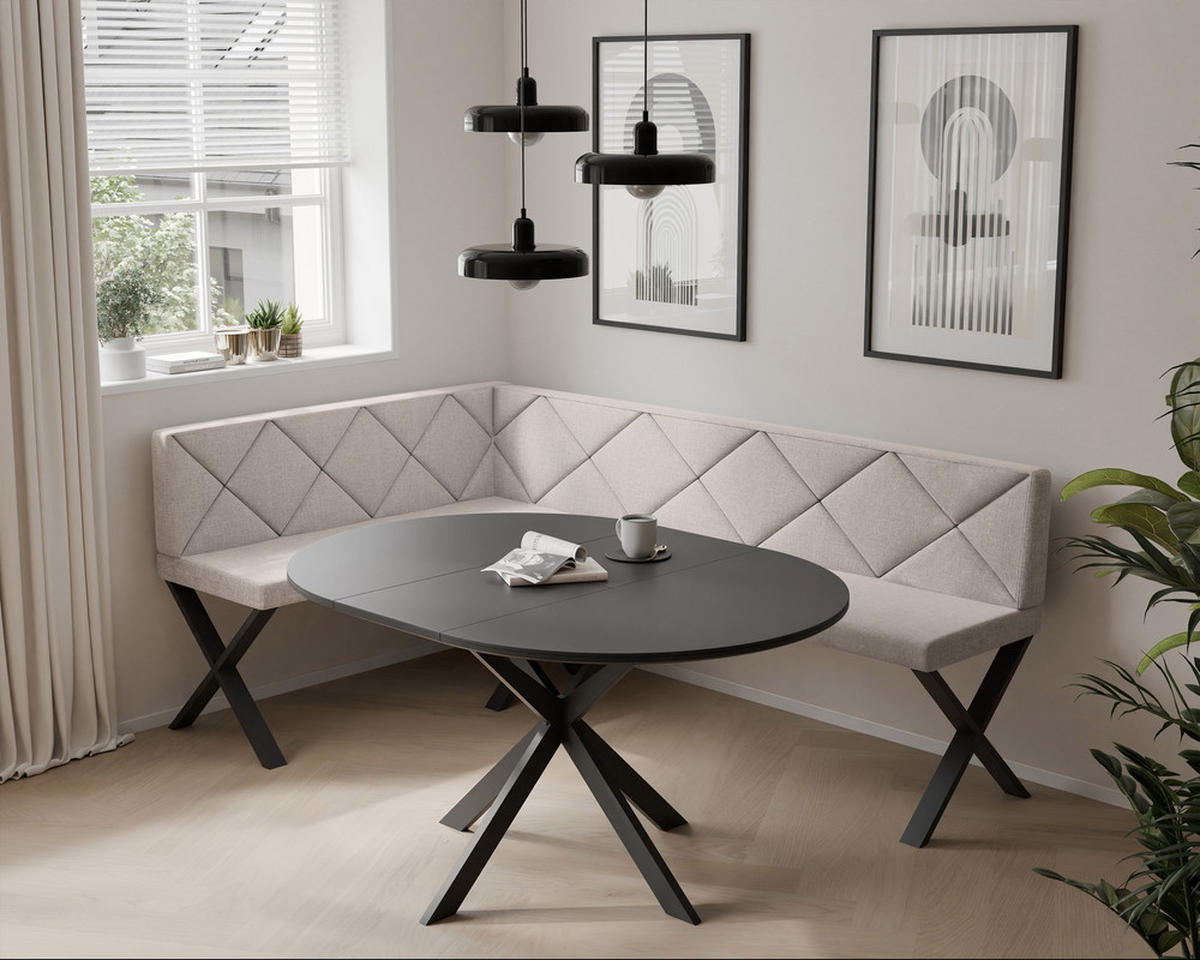 ECKBANK links VERO X Webstoff gesteppt, 142/196 cm Creme - Creme, Textil/Metall (142/196cm) - Idohome